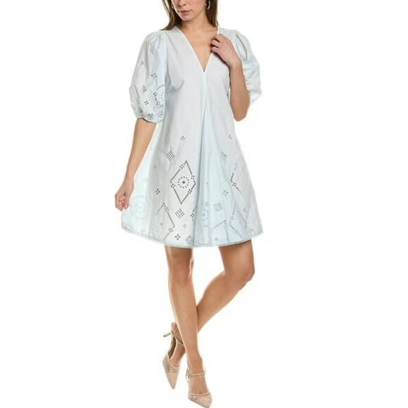 Ganni Broderie Anglaise Mini Dress Blue Size 38 (US 6) - Picture 1 of 6